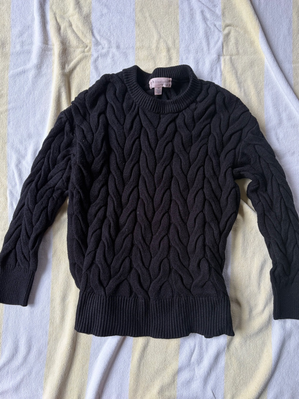 Black Cable-Knit Crewneck Sweater